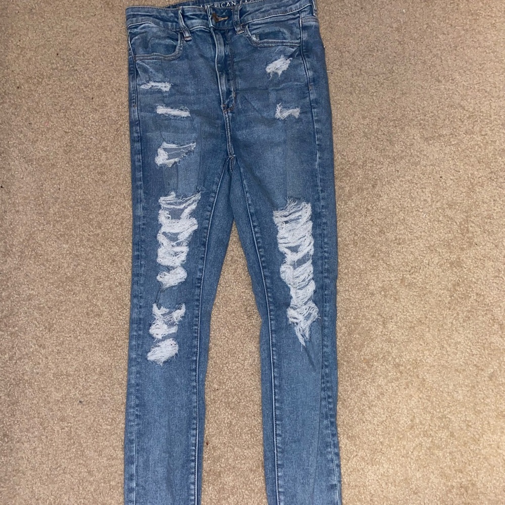 American Eagle, size 8 long, dark colored jeans. worn slightly
